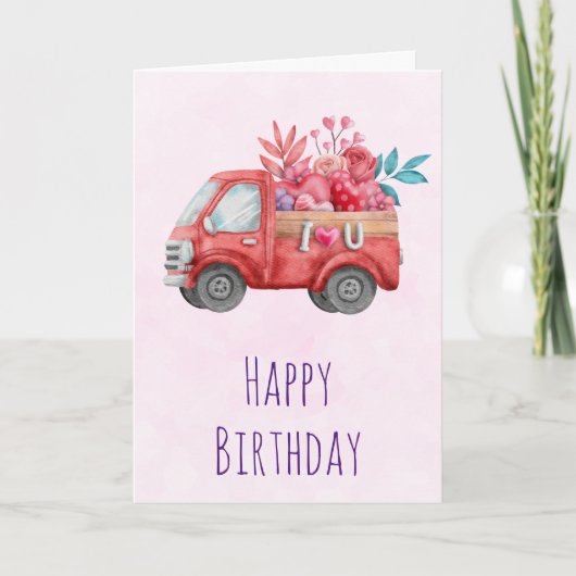 Cute Love Truck met Heart Cargo Birthday Kaart (Voorkant)