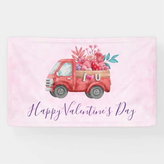 Cute Love Truck met Heart Cargo Valentijns Spandoek (Horizontaal)