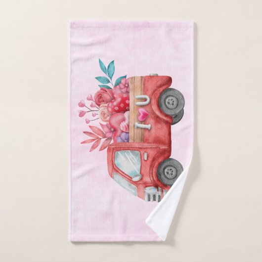 Cute Love Truck met Heart Cargo Waterverf Bad Handdoek (Handdoek)