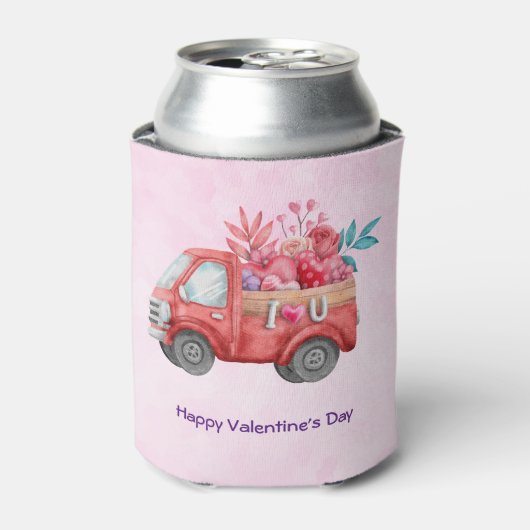 Cute Love Truck met Heart Cargo Waterverf Blikjeskoeler (Blikje Voorkant)