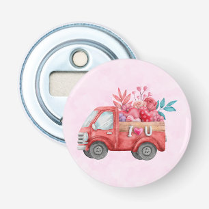 Cute Love Truck met Heart Cargo Waterverf Button Flesopener
