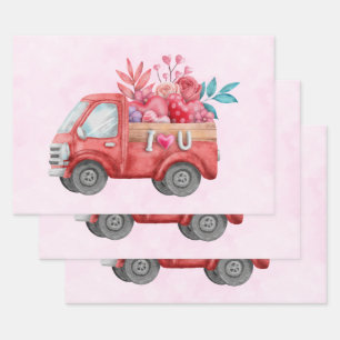 Cute Love Truck met Heart Cargo Waterverf Inpakpapier Vel