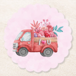 Cute Love Truck met Heart Cargo Waterverf Kartonnen Onderzetters