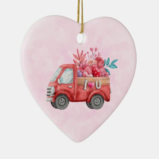 Cute Love Truck met Heart Cargo Waterverf Keramisch Ornament (Rechts)