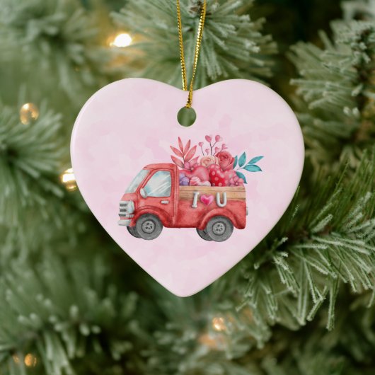 Cute Love Truck met Heart Cargo Waterverf Keramisch Ornament (Boom)