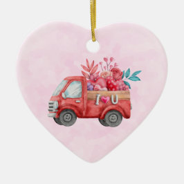 Cute Love Truck met Heart Cargo Waterverf Keramisch Ornament