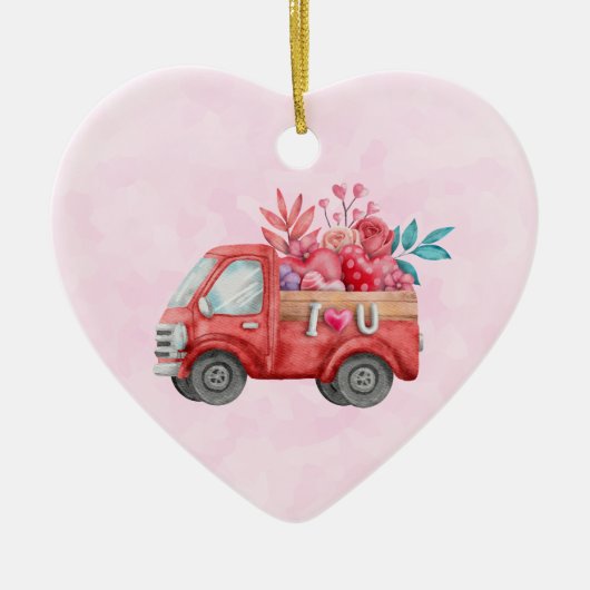 Cute Love Truck met Heart Cargo Waterverf Keramisch Ornament (Voorkant)