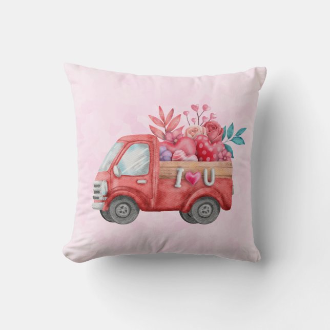 Cute Love Truck met Heart Cargo Waterverf Kussen (Voorkant)