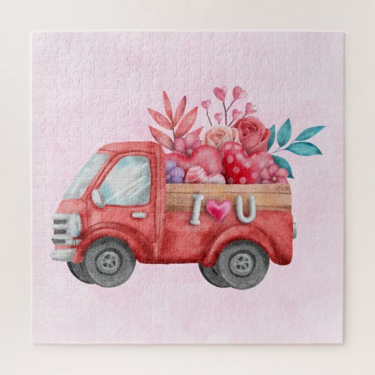 Cute Love Truck met Heart Cargo Waterverf Legpuzzel (Verticaal)