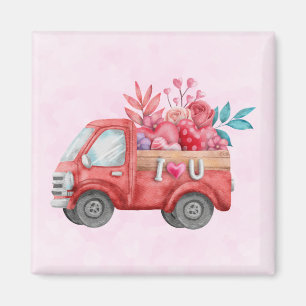 Cute Love Truck met Heart Cargo Waterverf Magneet