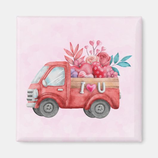 Cute Love Truck met Heart Cargo Waterverf Magneet (Voorkant)