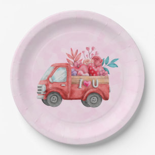 Cute Love Truck met Heart Cargo Waterverf Papieren Bordje