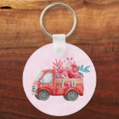Cute Love Truck met Heart Cargo Waterverf Sleutelhanger (Voorkant)