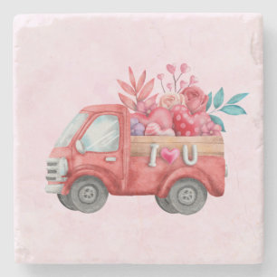 Cute Love Truck met Heart Cargo Waterverf Stenen Onderzetter