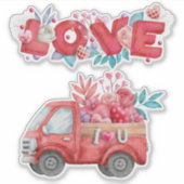 Cute Love Truck met Heart Cargo Waterverf Sticker (Voorkant)
