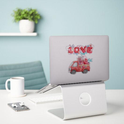 Cute Love Truck met Heart Cargo Waterverf Sticker (Laptop op bureau)