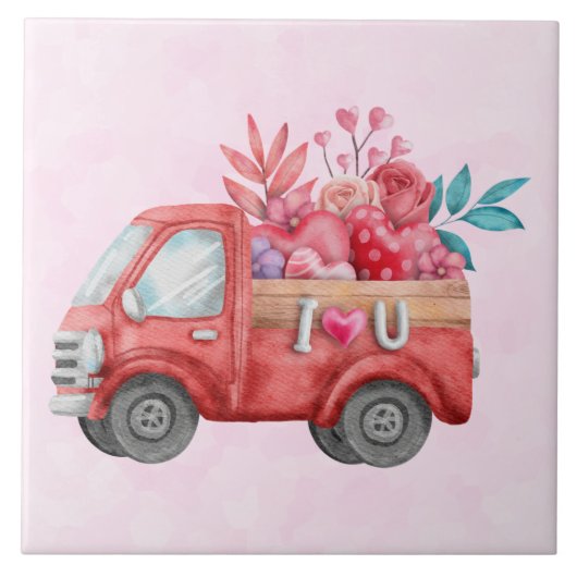Cute Love Truck met Heart Cargo Waterverf Tegeltje (Voorkant)