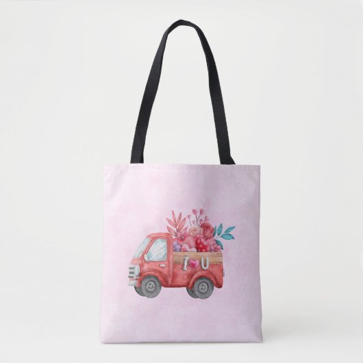 Cute Love Truck met Heart Cargo Waterverf Tote Bag (Voorkant)