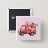Cute Love Truck met Heart Cargo Waterverf Vierkante Button 5,1 Cm (Voorkant /achterkant)