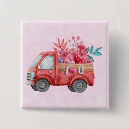 Cute Love Truck met Heart Cargo Waterverf Vierkante Button 5,1 Cm