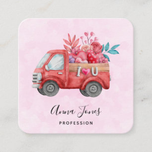 Cute Love Truck met Heart Cargo Waterverf Vierkante Visitekaartje