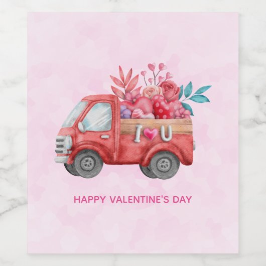 Cute Love Truck met Heart Cargo Waterverf Wijn Etiket (Enkel label)