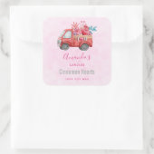 Cute Love Truck met Hearts & Flowers Candle Biz Vierkante Sticker (Tas)