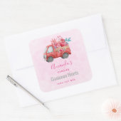 Cute Love Truck met Hearts & Flowers Candle Biz Vierkante Sticker (Envelop)