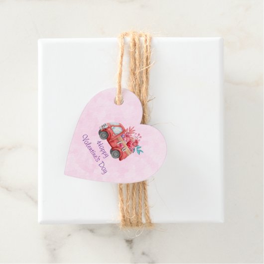 Cute Love truck op een roze achtergrond Bedankjes Labels (In situ)