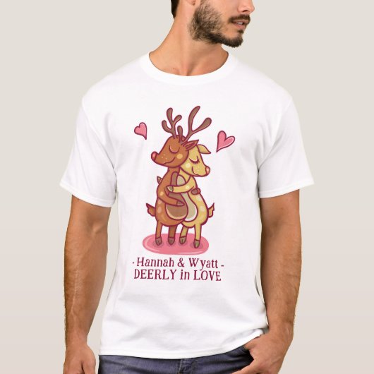 Cute Love Valentijnsdag Deer Couple Custom Text T-shirt (Voorkant)