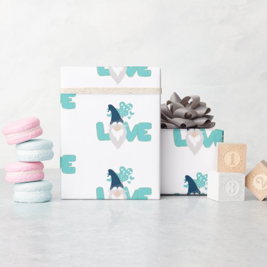 Cute love Valentijnsdag Gnome Blauwgroen Blue Whit Cadeaupapier (Baby Shower)