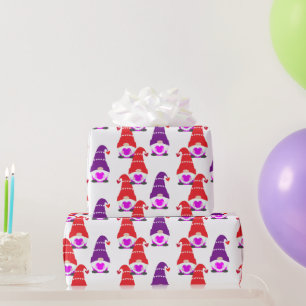 Cute love Valentijnsdag Gnome Red Black White Wra Cadeaupapier