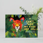 Cute Love Woorden Kleurrijke Jungle Wilde Tijger G Folie Feestdagenkaart (Staand Voorkant)