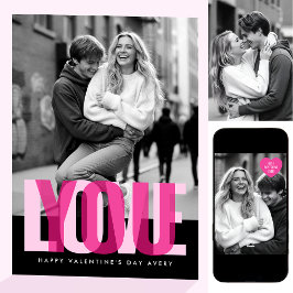 Cute Love You 3 Photos Valentine's Day Black Pink Kaart
