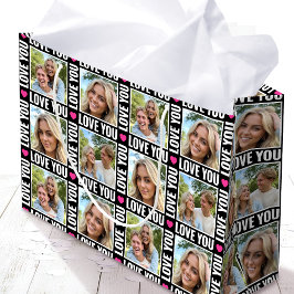 Cute Love You 4 Foto Collage Zwart Roze Hart Groot Cadeauzakje