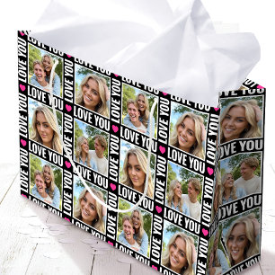 Cute Love You 4 Foto Collage Zwart Roze Hart Groot Cadeauzakje