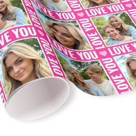 Cute Love You 4 Fotocollage Roze Hart Modern Cadeaupapier