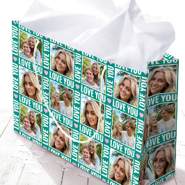 Cute Love You 4 Photo Collage Green Pink Heart Groot Cadeauzakje
