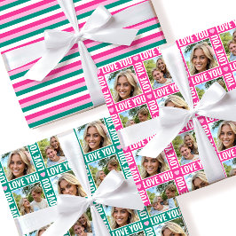 Cute Love You 4 Photo Collage Pink Heart 3 Set Inpakpapier Vel