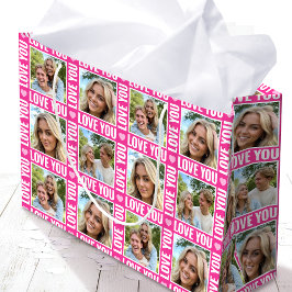 Cute Love You 4 Photo Collage Pink Heart Modern Groot Cadeauzakje