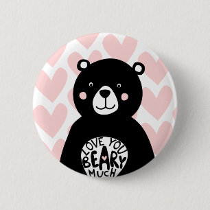 Cute Love you Beary Much Beer Pink Heart Ronde Button 5,7 Cm