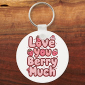 Cute "Love You Berry Much" Strawberry Pun Sleutelhanger (Achterkant)