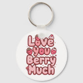 Cute "Love You Berry Much" Strawberry Pun Sleutelhanger (Achterkant)