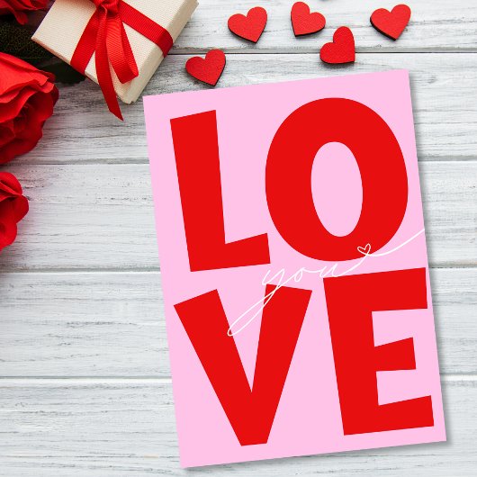 Cute Love You Roze Rode Hart Valentijnsdag Feestdagen Kaart