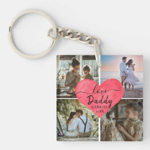 Cute Love You'Dad Custom Photo Collage Heart Sleutelhanger