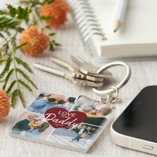 Cute Love You'Dad Custom Photo Collage Heart Sleutelhanger (Voorkant Rechts)