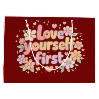 Cute Love Yourself Floral Quote Design | Gift Bag Groot Cadeauzakje