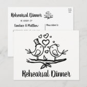 Cute Lovebird Black White Weddenrenrepetitie Dinne Uitnodiging Briefkaart (Voorkant / Achterkant)