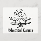 Cute Lovebird Black White Weddenrenrepetitie Dinne Uitnodiging Briefkaart (Voorkant)