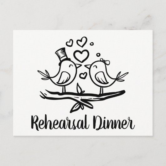 Cute Lovebird Black White Weddenrenrepetitie Dinne Uitnodiging Briefkaart (Voorkant)